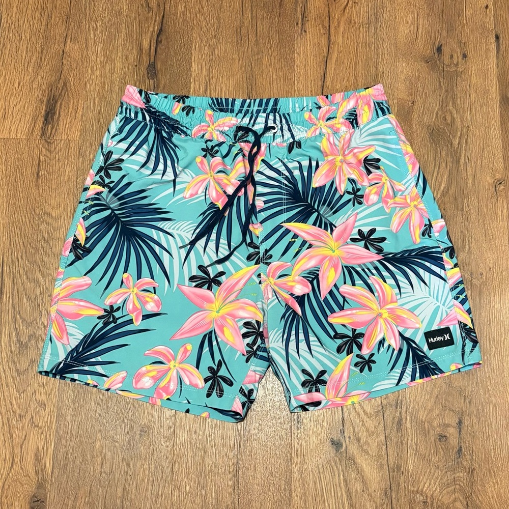Hurley Floral Board Shorts in Blue and Teal